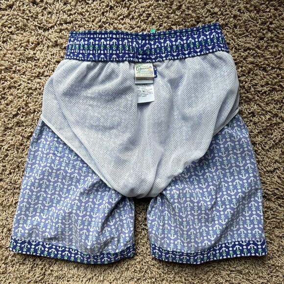 J. Crew Crewcuts Boys Swim Trunks Anchor Print Size 10 Blue Green White Nautical - Picture 9 of 10